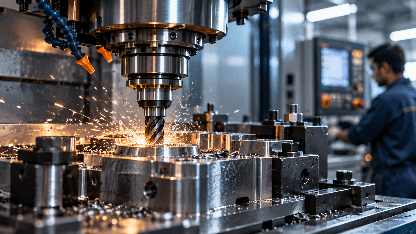 CNC-Bearbeitung und Präzisionstechnik in einer Fertigungsanlage in Indien