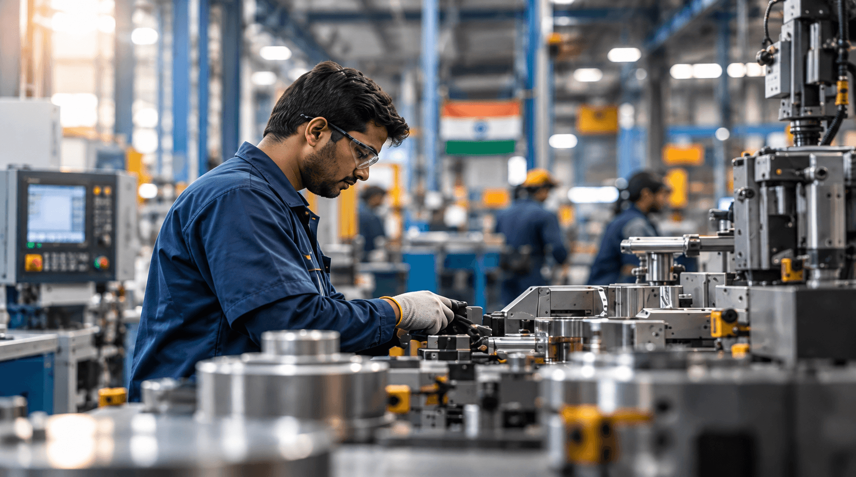 Moderne Produktionsanlage in Indien mit Ingenieuren in der industriellen Fertigung
